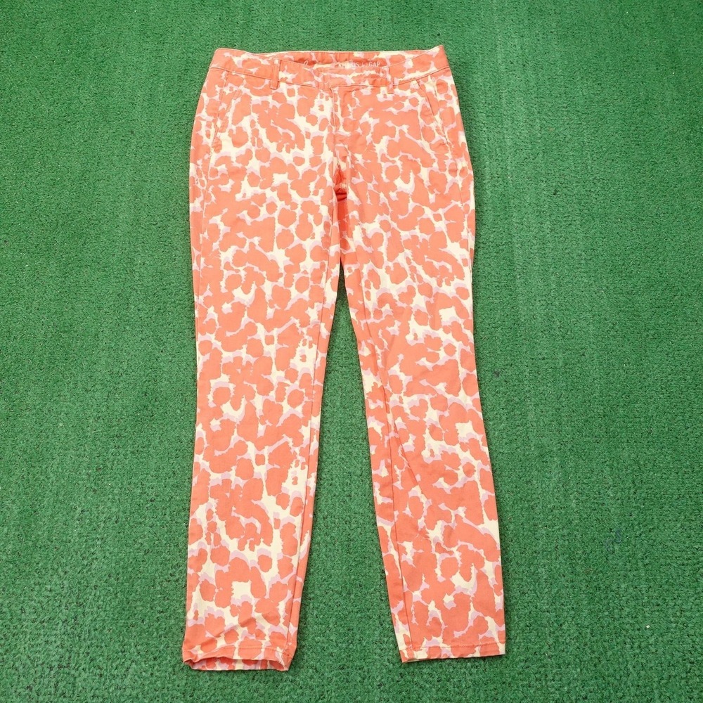 Gap Khakis Pants Womens 0 Orange White‎ Skinny Mini Slim Fit Stretch Patterned